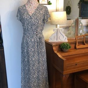 Light Blue/Green Floral Surplice Midi/Maxi Dress